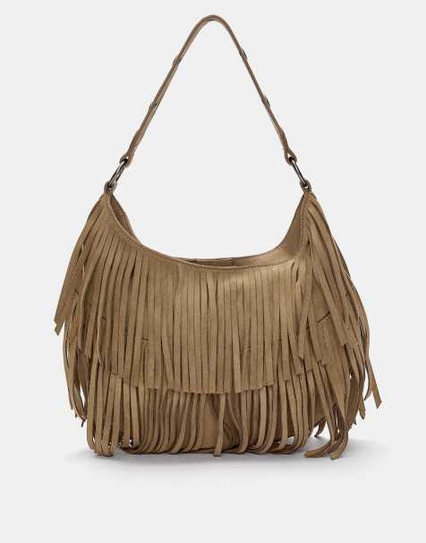 Pull&Bear - Borsa da spalla marrone con frange - view 1