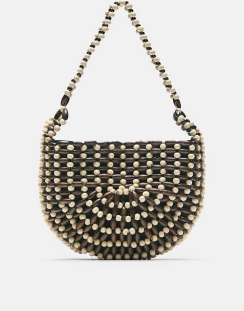 Pull&Bear - Borsa da spalla marrone con perline - view 1