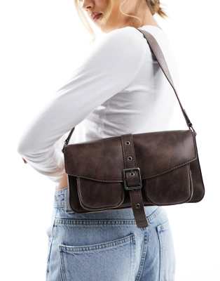 Pull&Bear - Borsa da spalla marrone vintage