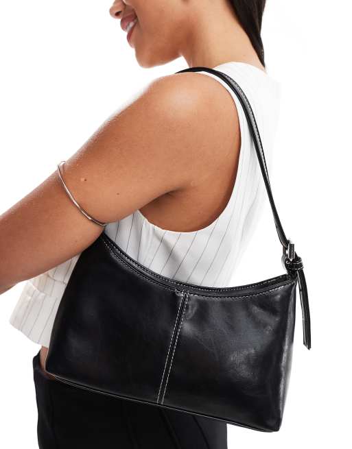 Pull&Bear - Borsa da spalla nera con dettagli a contrasto