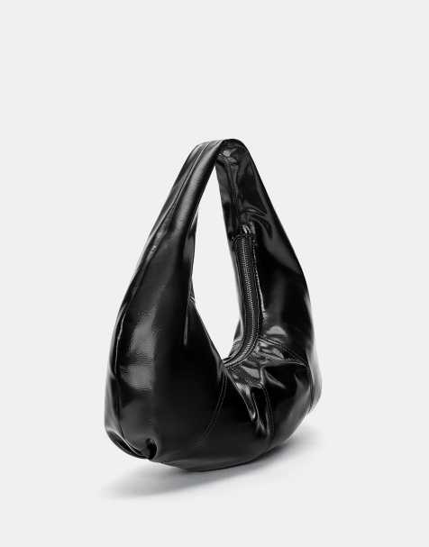 Pull&Bear - Borsa da spalla nera effetto vernice - view 1