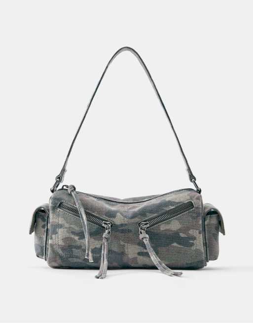 Pull&Bear borsa da spalla stampata multitasche color khaki, 1 di 5