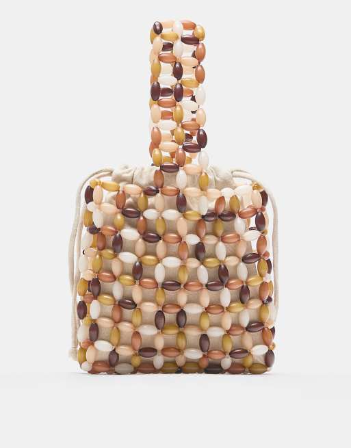 Pull&Bear - Borsa multicolore con perline e manico superiore