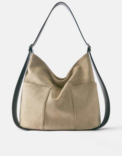 Pull&Bear borsa shopper a contrasto color taupe