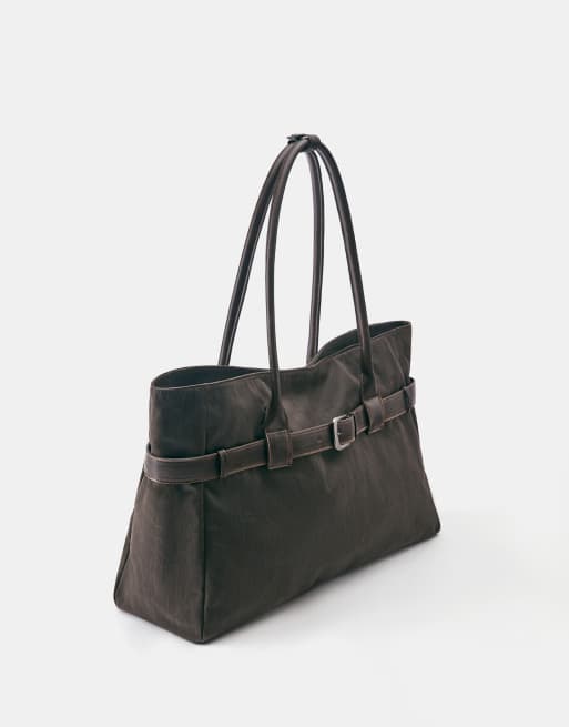 Pull&Bear borsa shopper con fibbia marrone, 2 di 5