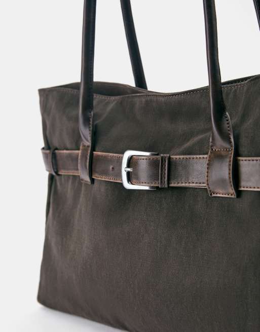 Pull&Bear borsa shopper con fibbia marrone, 3 di 5