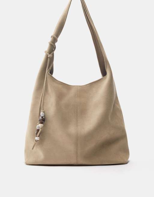 Pull&Bear - Borsa shopper grigia/cammello con decorazioni