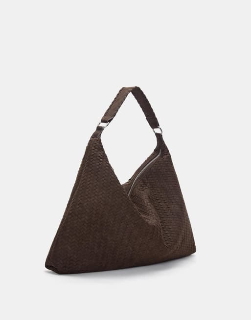 Pull&Bear - Borsa shopper marrone con dettagli intrecciati