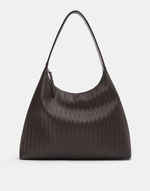 Pull&Bear - Borsa shopper marrone con dettagli intrecciati