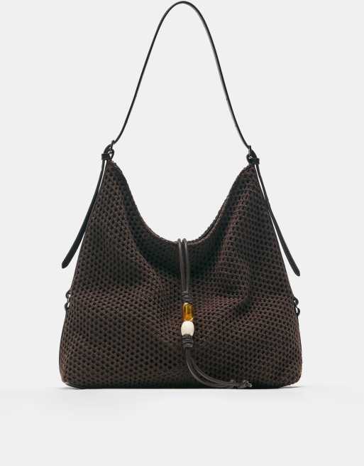 Pull&Bear - Borsa shopper marrone decorata