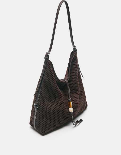 Pull&Bear - Borsa shopper marrone decorata, 2 di 4