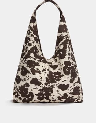 Pull&Bear - Borsa shopping in tela marrone con stampa pezzata - view 1