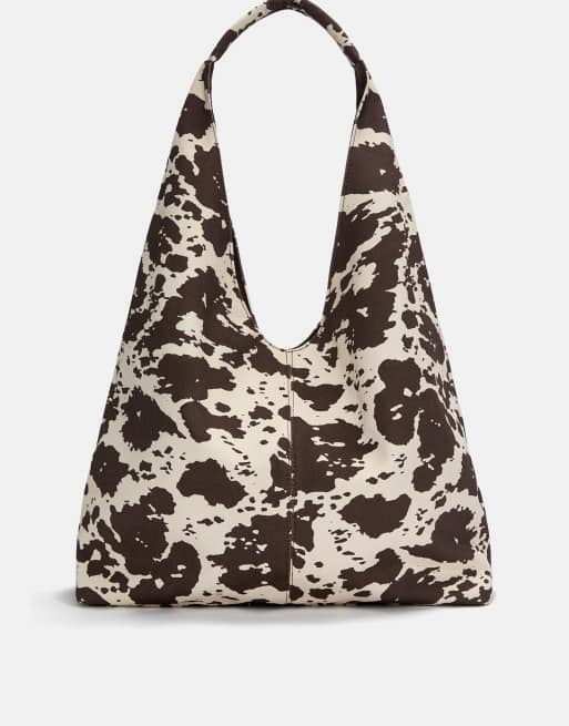 Pull&Bear - Borsa shopping in tela marrone con stampa pezzata