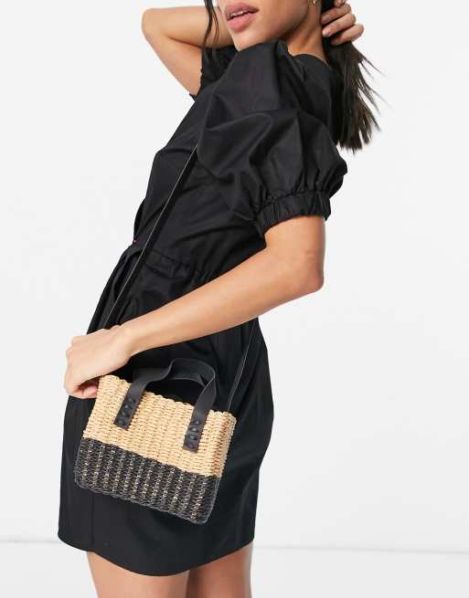 Pull&Bear - Borsa stile cestino a tracolla intrecciata neutra e nera
