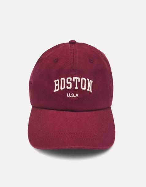 Pull&Bear Boston broderad keps i burgundy - view 1