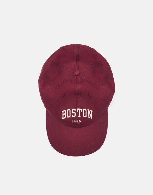Pull&Bear Boston broderet kasket i burgundy, 4 af 5