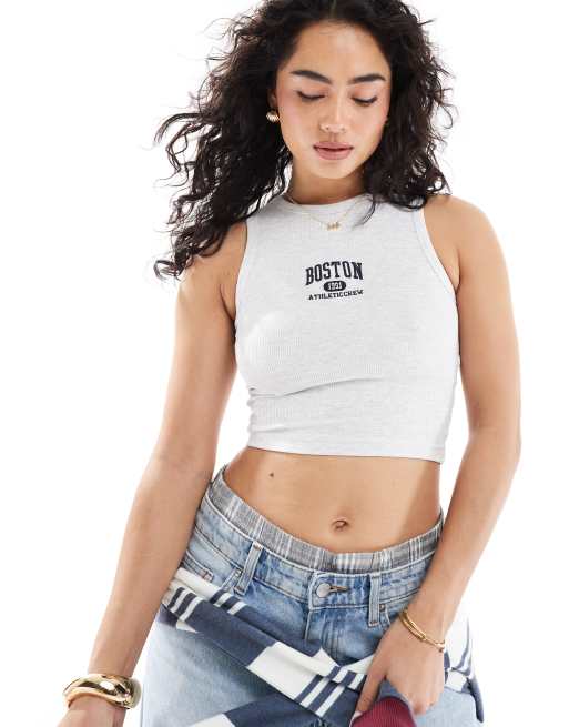 Pull&Bear - Boston - Grå og ribstrikket racertop