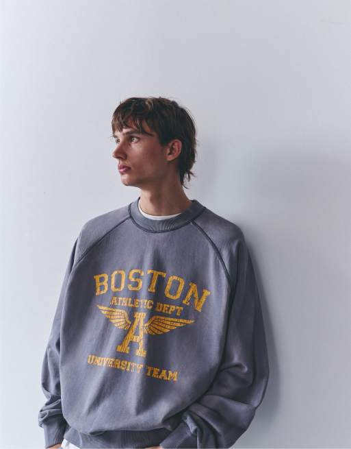 Pull&Bear Boston round neck sweatshirt in blue, 4 of 7