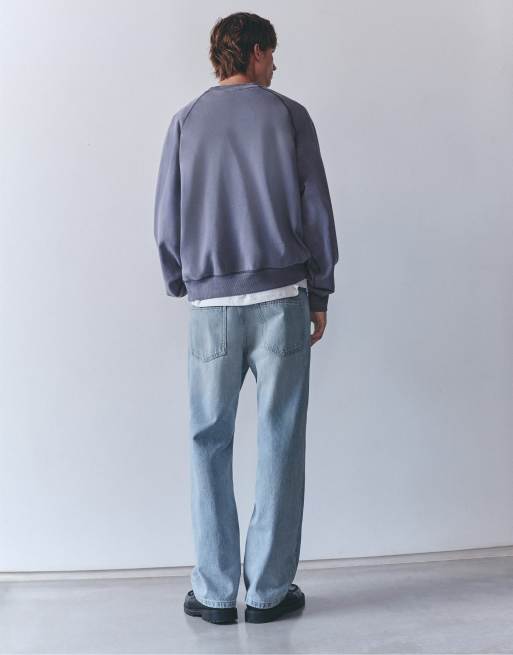 Pull&Bear Boston sweatshirt med rund hals i blå, 3 af 7
