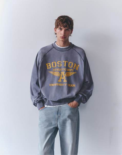Pull&Bear Boston sweatshirt med rund halsringning i blått - view 1