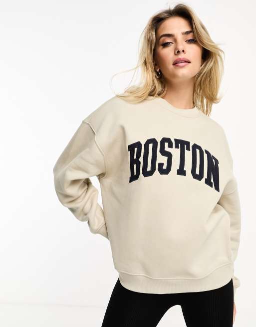 Pull&Bear 'Boston' varsity oversized sweat in sand