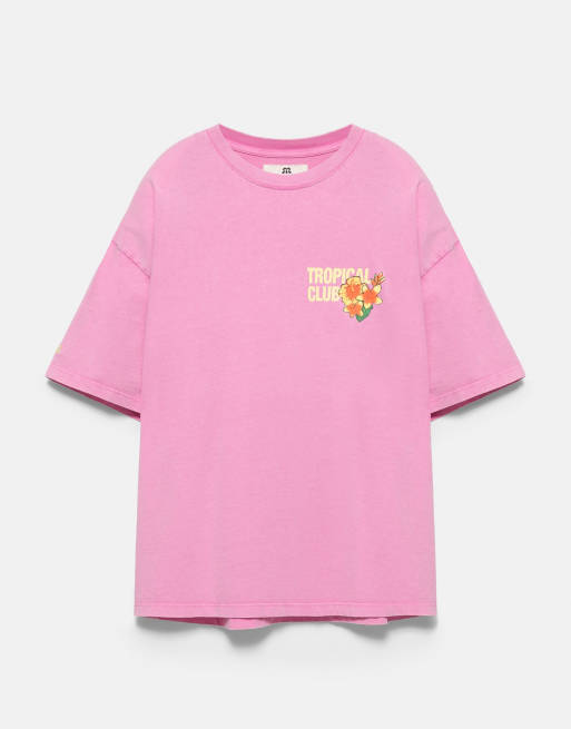 Pull&Bear Botafogo Oversize-T-Shirt für den Strand in Mittelrosa, 7 von 7