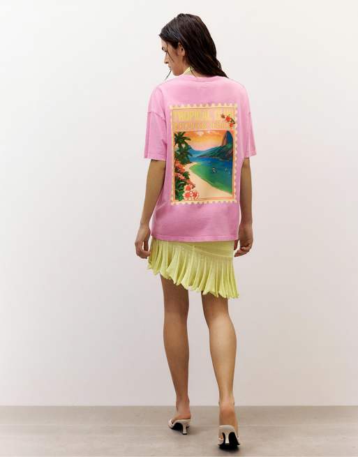 Pull&Bear - Botafogo - T-shirt da spiaggia oversize rosa medio, 2 di 7