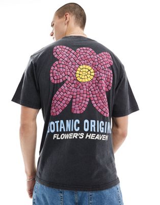 Pull&Bear botanic origin printed t-shirt in black