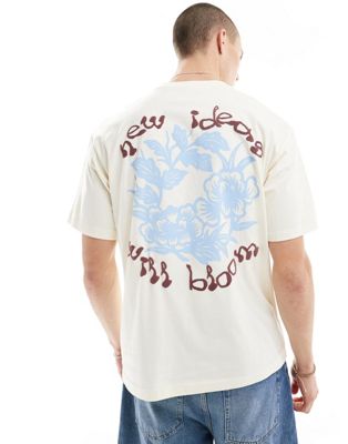 Pull&Bear botanical backprinted t-shirt in ecru