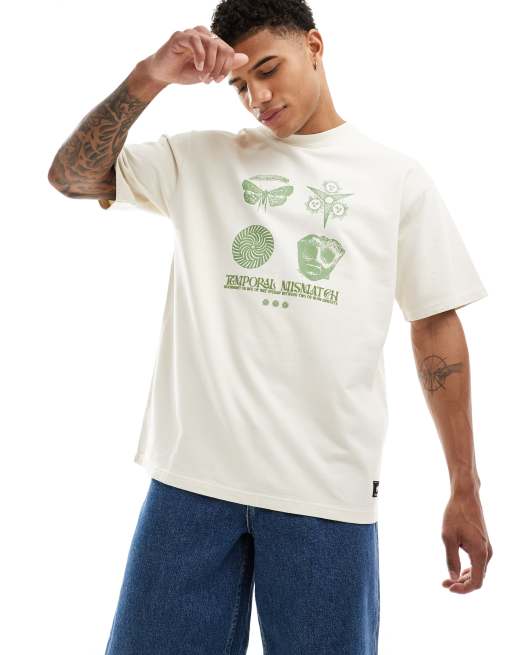 Pull&Bear botanical backprinted T-shirt in ecru