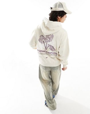 Pull&Bear Botanical printed hoodie in ecru