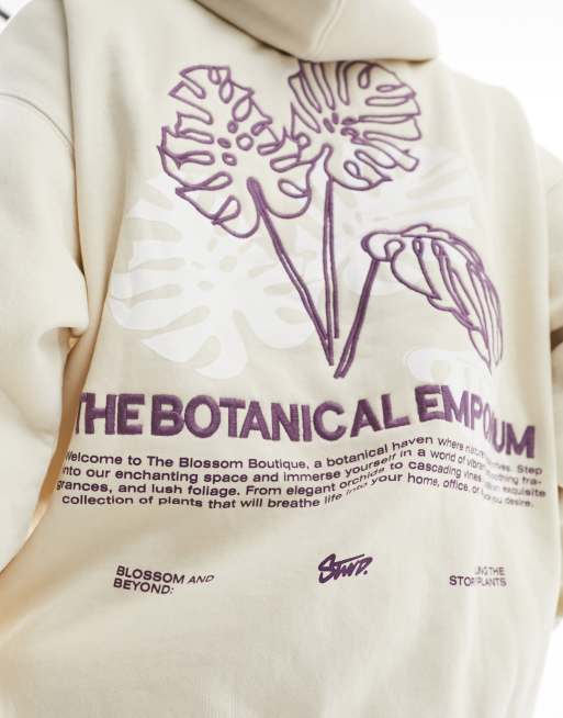 Pull&Bear Botanical printed hoodie in ecru