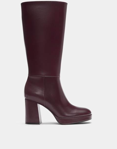 Pull&Bear - Bottes à talon haut et semelle plateforme - Bordeaux - view 1