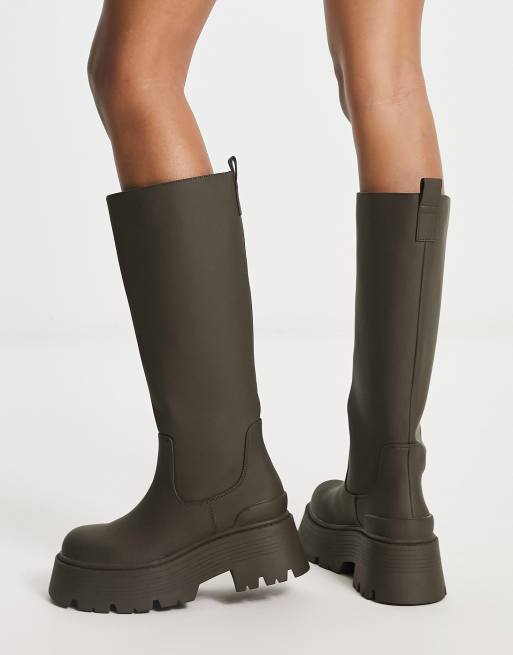 Pull Bear Bottes chunky hauteur genou Kaki