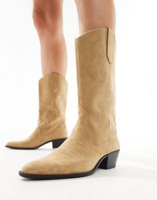 Pull&Bear leather western cowboy boot in brown - ASOS Price Checker