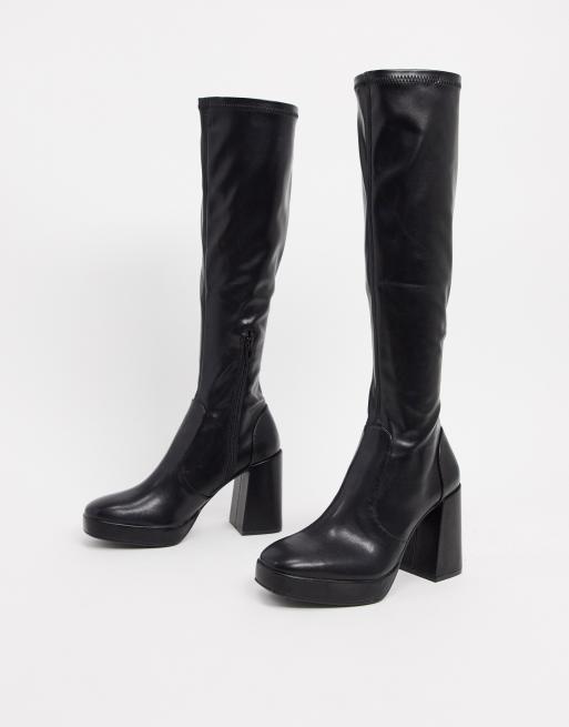 Pull Bear Bottes hauteur genoux talon plateforme Noir