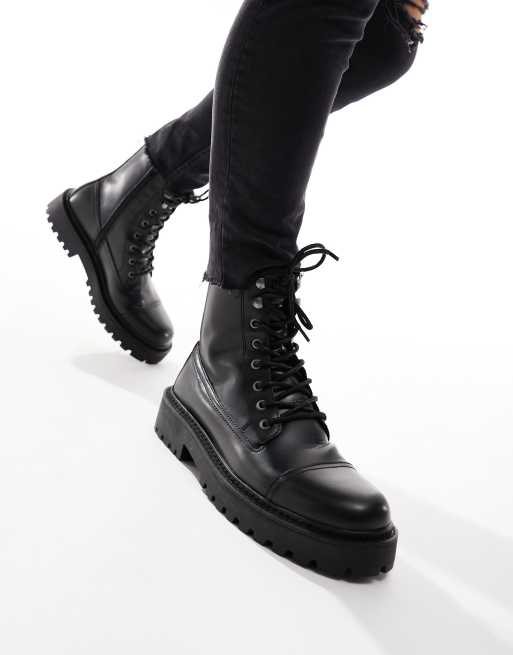 Pull Bear Bottes style militaire Noir