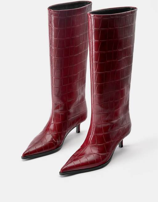 Pull&Bear bottes texturées à petit talon bordeaux, 2 de 4