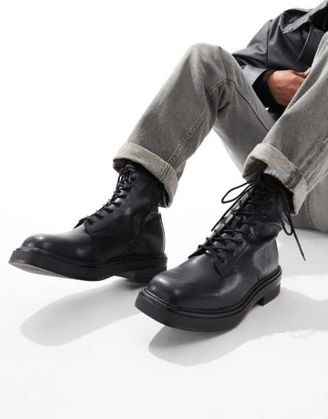 Pull&Bear - Bottines à lacets et bout carré - Noir - view 1