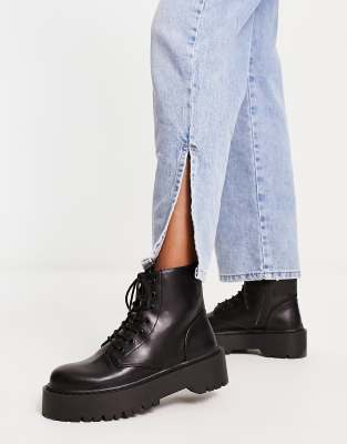 Pull Bear Bottines lacets et plateforme Noir