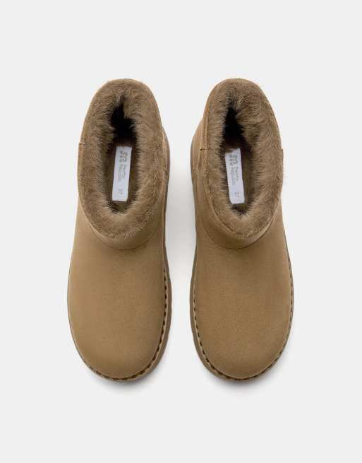 Pull&Bear - Bottines à semelle plateforme en fausse fourrure - Marron