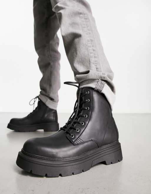 Pull Bear Bottines chunky semelle en caoutchouc Noir ASOS