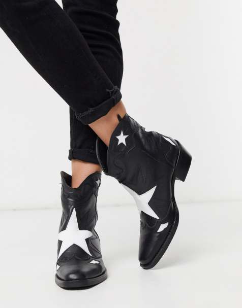 Pull&Bear - Bottines style western en cuir à motif étoile - Noir
