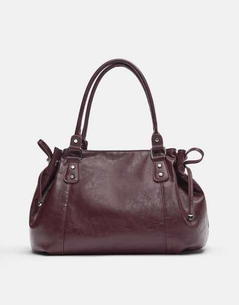 Pull&Bear Bow detail shopper bag in burgundy - view 1