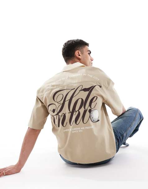 Pull&Bear – Bowling-Hemd in Khaki mit Print - view 1