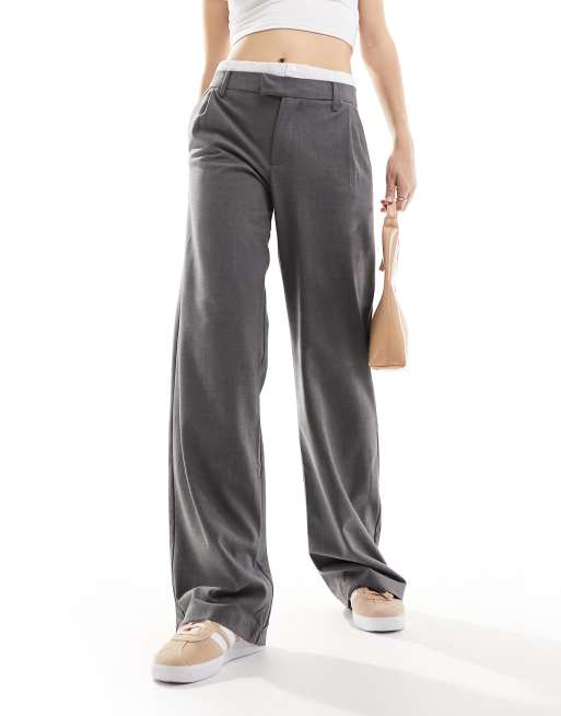 Trousers With Belt Loop - Black Charcoal Plain (Stretchable)