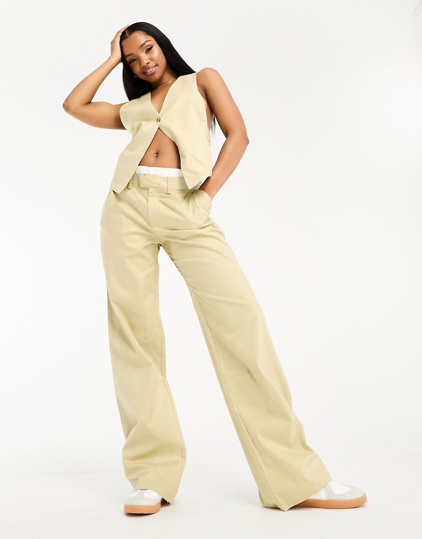 Pull & Bear boxer waistband tailored trouser co-ord in beige-Neutral