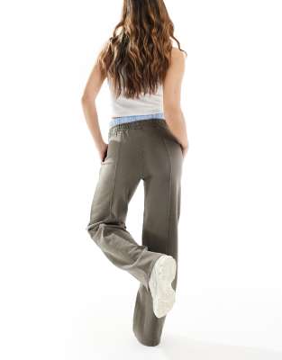 Pull & Bear Boxer Waistband Wide Leg Sweatpants In Gray