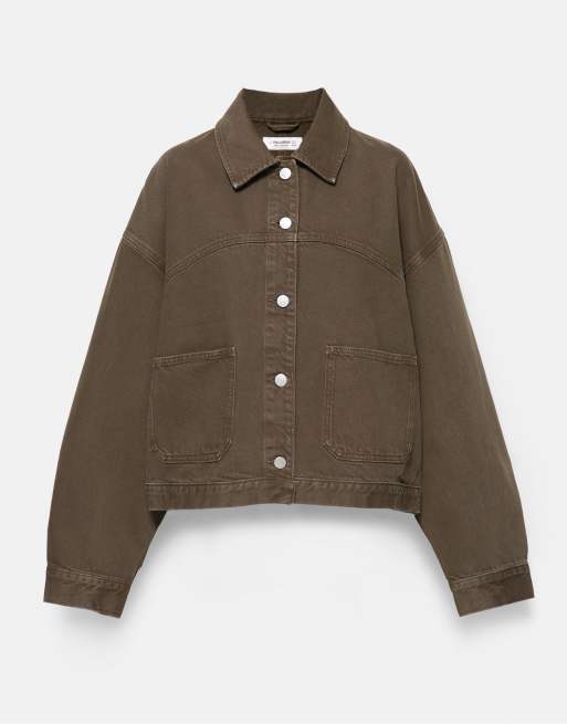 Pull&Bear boxig denim-overshirt i brunt, 6 av 7