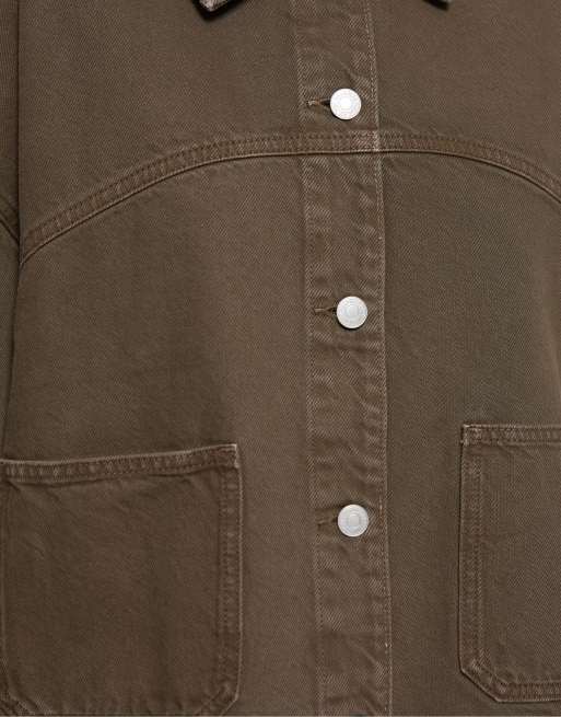Pull&Bear boxig denim-overshirt i brunt, 7 av 7
